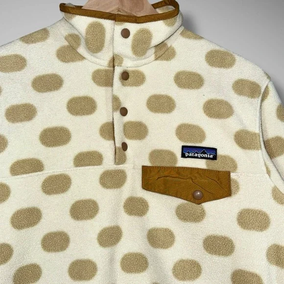 Patagonia Synchilla Snap T Fleece Pullover Womens Small Cream Beige Polka Dots - Picture 4 of 10